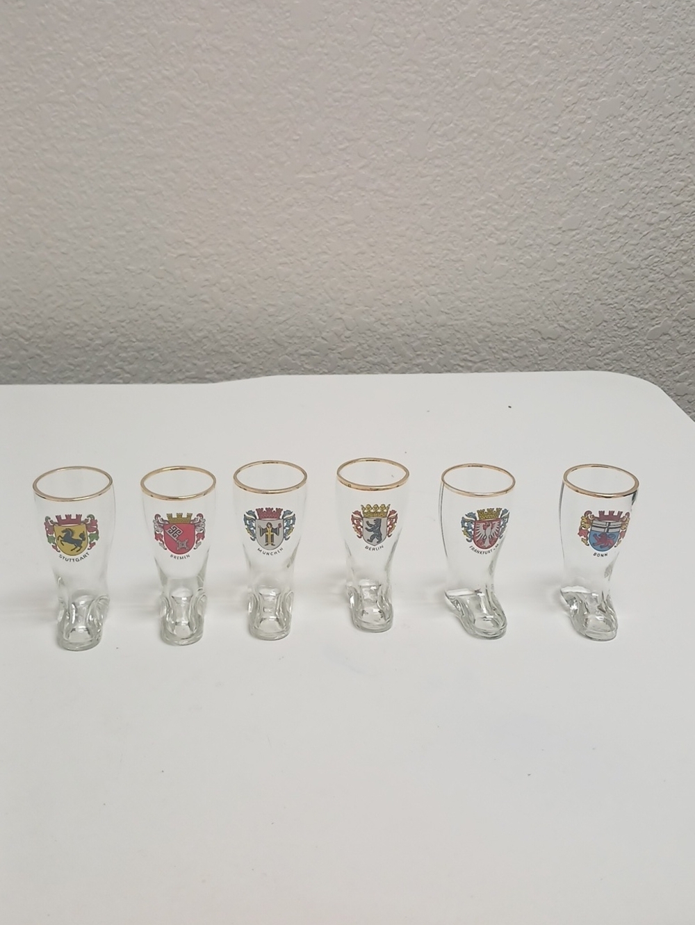 Vintage Souvenir Gold-Rimmed Crest Shots Glasses